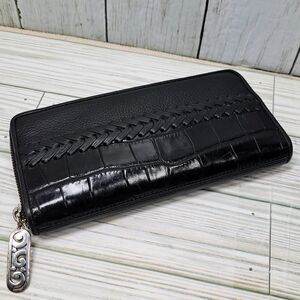Brighton Black Croc Emboss Leather Zip MultiPocket/Slot Wallet Clutch Crossbody